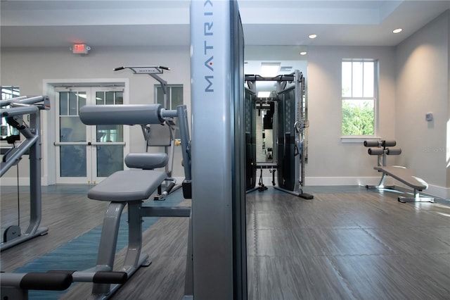 gym featuring french doors