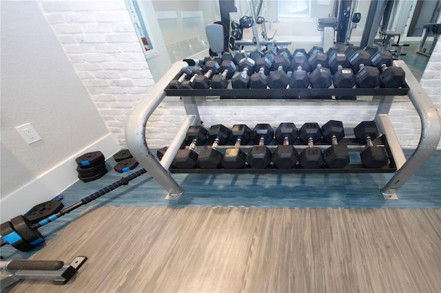 exercise room featuring hardwood / wood-style floors