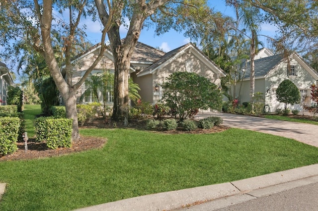 view of property hidden behind natural elements featuring a front yard