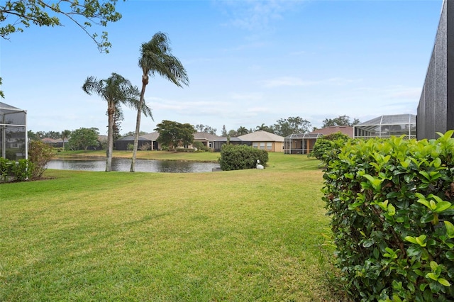 view of yard with a water view