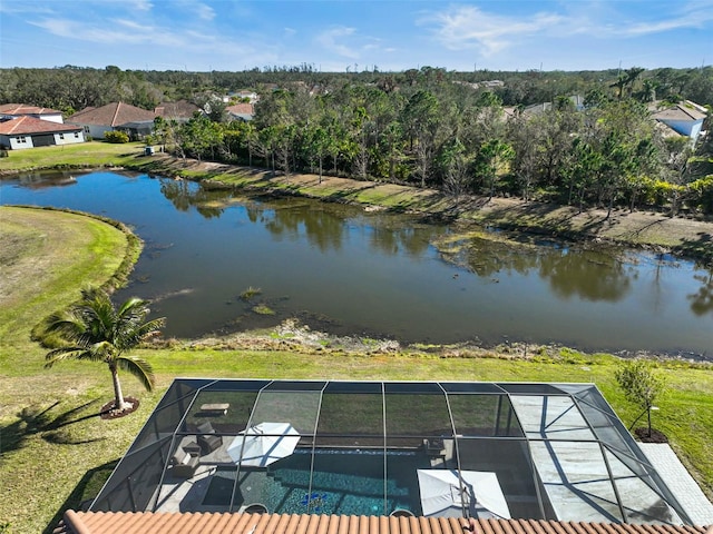 aerial view with a water view