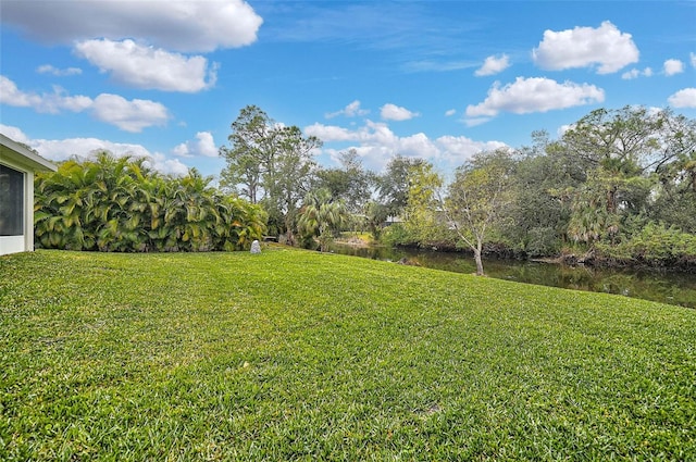 view of yard featuring a water view