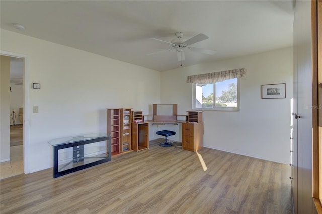 office area featuring ceiling fan and light wood-type flooring