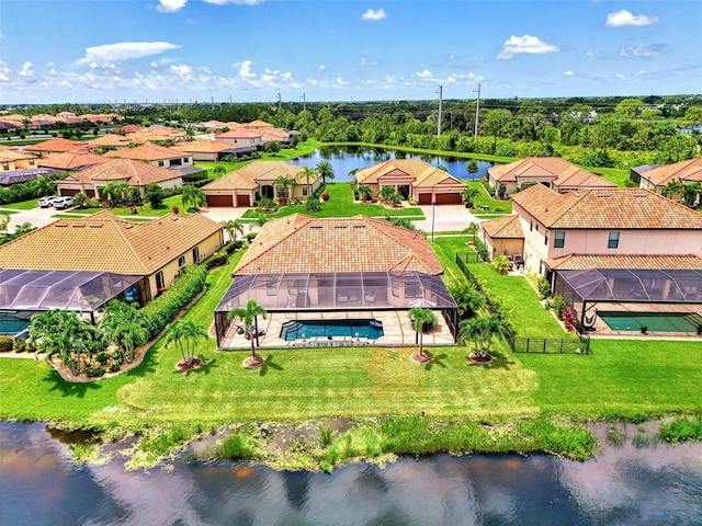 aerial view with a water view