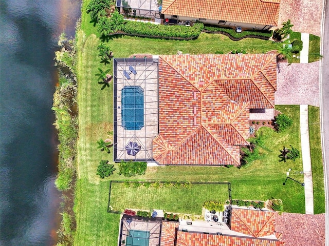 aerial view with a water view