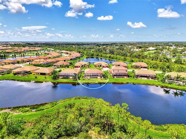 aerial view featuring a water view