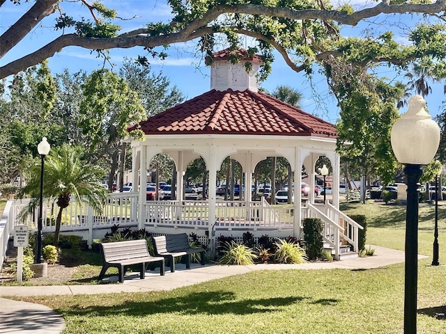 view of property's community featuring a yard and a gazebo