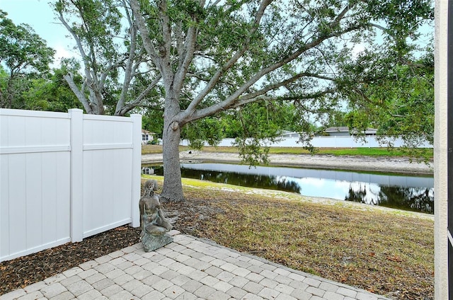 view of yard with a water view