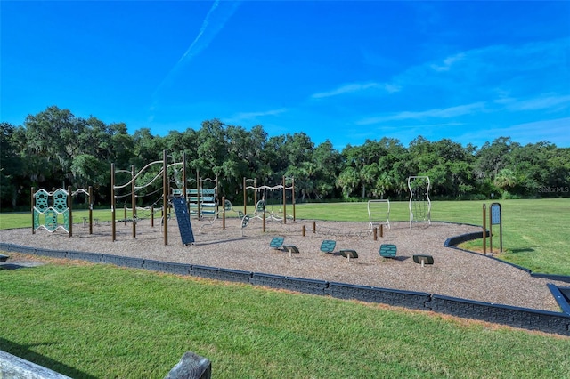 view of jungle gym with a yard