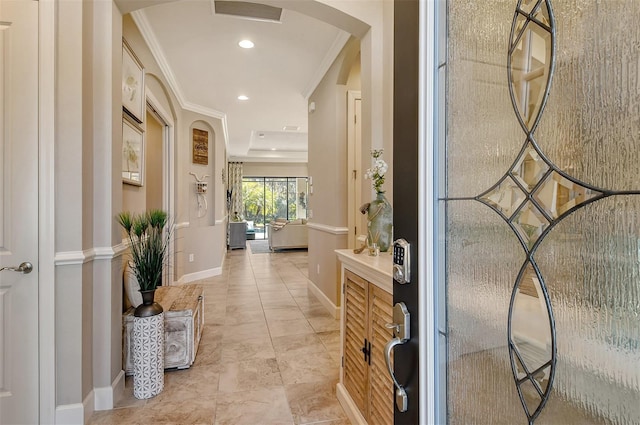 hallway with ornamental molding