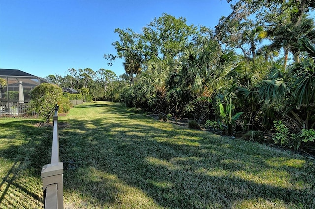 view of yard with a lanai