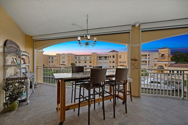 interior space with a balcony