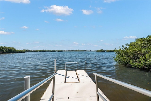 view of dock with a water view