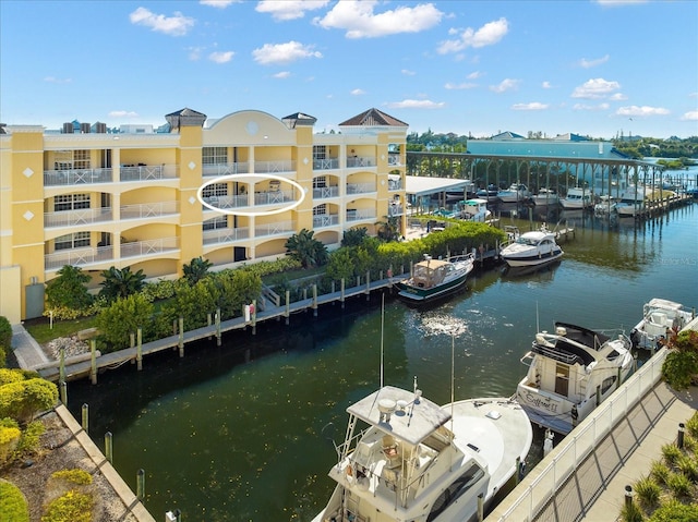 view of dock with a water view