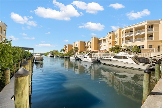 view of dock with a water view