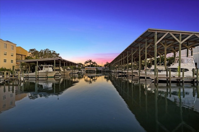 dock area featuring a water view