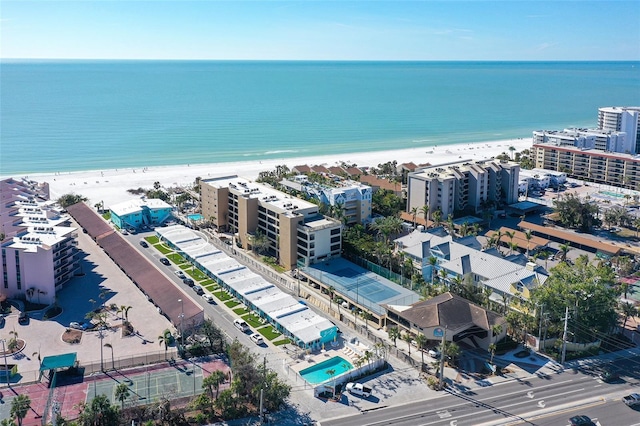 aerial view with a view of the beach and a water view