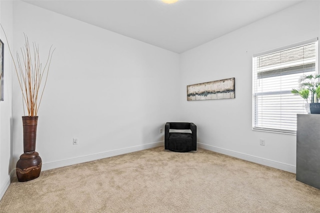 unfurnished room with light colored carpet