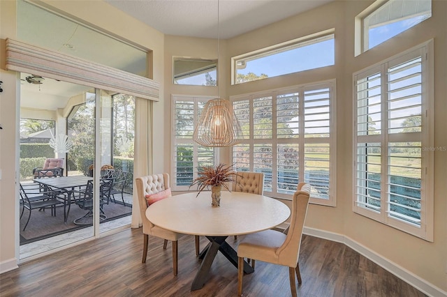 dining area featuring dark wood-type flooring