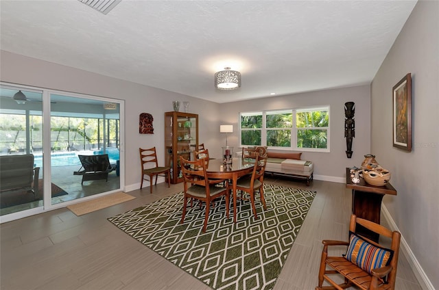 dining room featuring a wealth of natural light and a textured ceiling