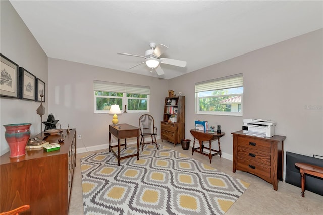 home office with ceiling fan