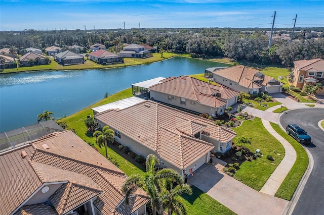 aerial view with a water view