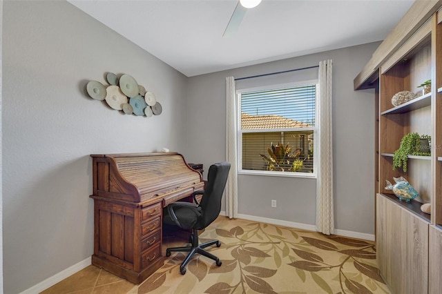 home office featuring ceiling fan