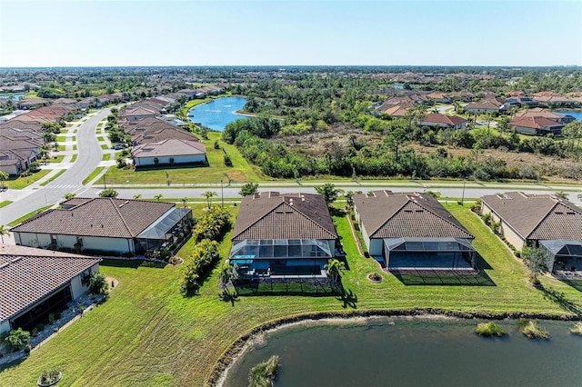 drone / aerial view featuring a water view