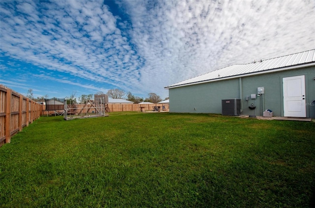 view of yard featuring central air condition unit