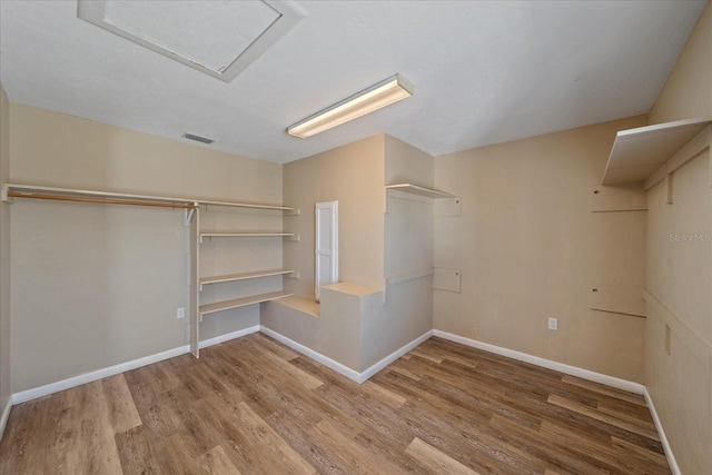 walk in closet with wood-type flooring