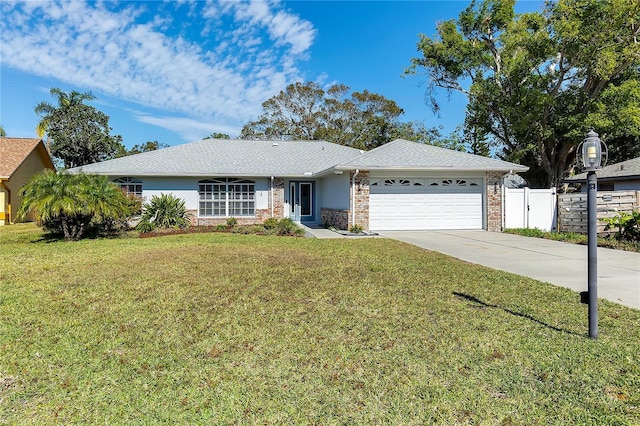 single story home with a garage and a front yard