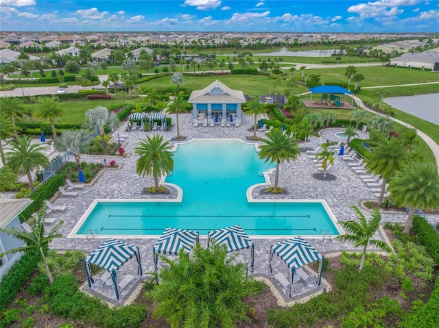 view of swimming pool featuring a patio