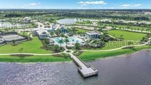 drone / aerial view featuring a water view