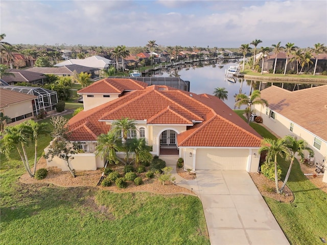 bird's eye view featuring a water view