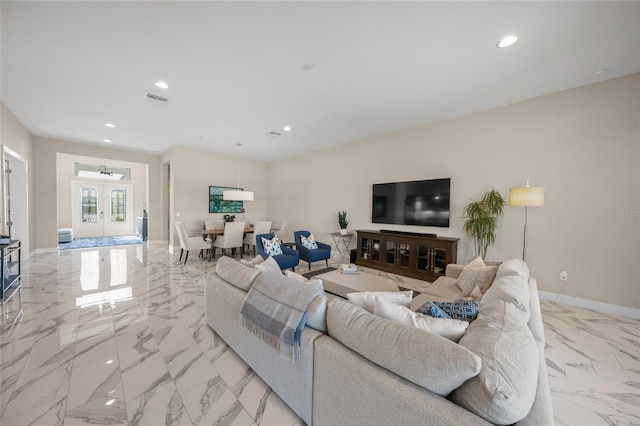 living room with french doors