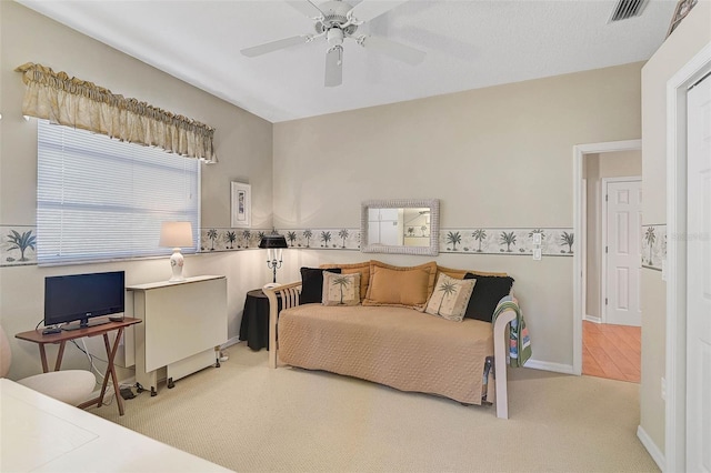 bedroom with carpet floors and ceiling fan