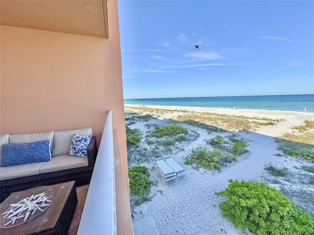 property view of water featuring a view of the beach