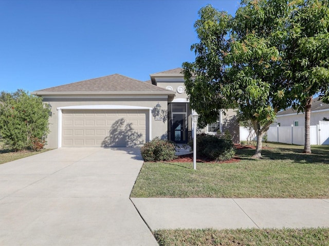 view of front of home featuring a garage and a front yard