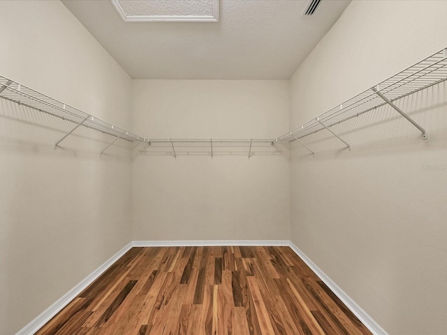 spacious closet with dark hardwood / wood-style floors