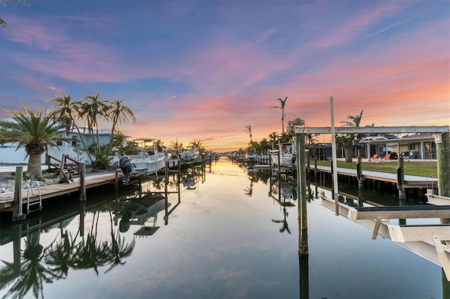 view of dock with a water view