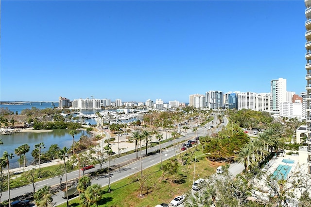 bird's eye view featuring a water view