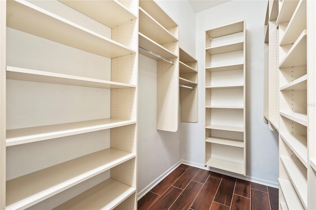 walk in closet featuring wood finish floors