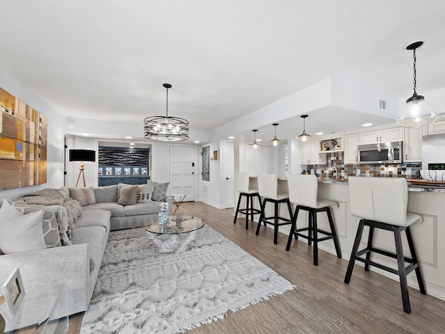 living room featuring light wood-type flooring