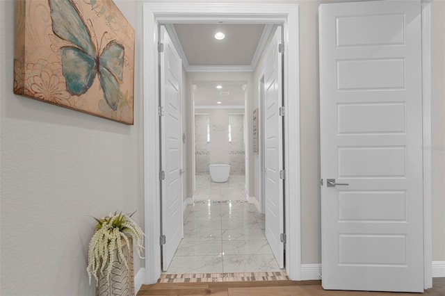 corridor with crown molding