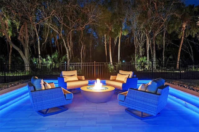 view of patio / terrace with a fire pit