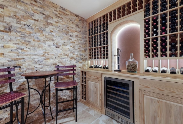 wine area featuring wine cooler