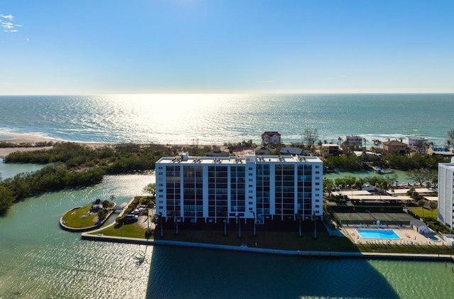 aerial view featuring a water view