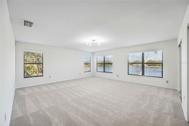 carpeted empty room featuring a healthy amount of sunlight and a textured ceiling