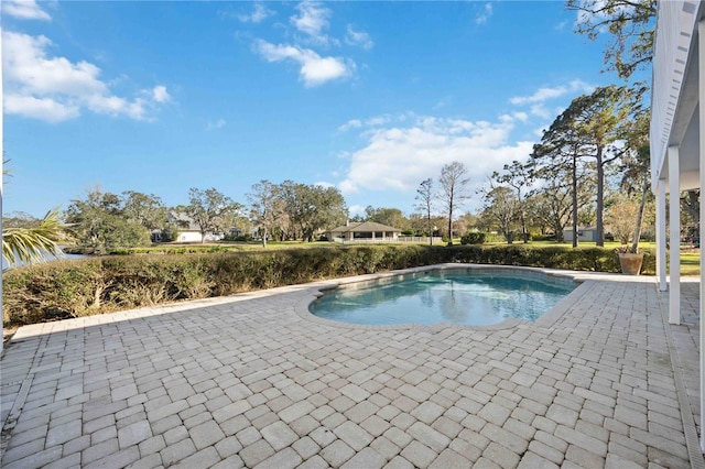 view of swimming pool featuring a patio area