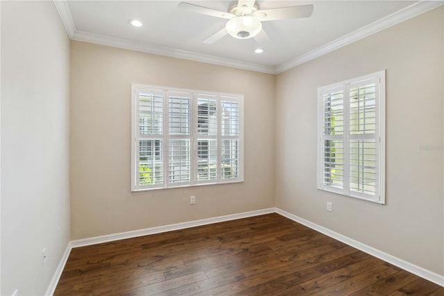 4891 Maymont Park Cir, Bradenton, FL 34203 - spare room featuring ornamental molding, dark hardwood / wood-style floors, and ceiling fan